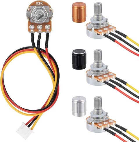 WH148 500K Linear Taper Rotary Potentiometer 3Pins XH2.54 Variable Resistor Potentometers 500000 Ohm with 20cm Connector Wire Cable and 3color Aluminum Alloy Knobs (Pack of 6pcs) in Saudi Arabia