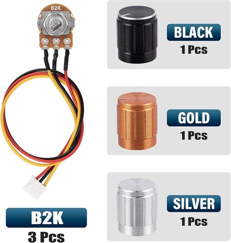 WH148 500K Linear Taper Rotary Potentiometer 3Pins XH2.54 Variable Resistor Potentometers 500000 Ohm with 20cm Connector Wire Cable and 3color Aluminum Alloy Knobs (Pack of 6pcs) in Saudi Arabia