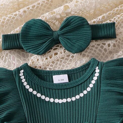 Baby Girl Fall Winter Romper Dress Christmas Outfit Pearl Print Ribbed Bodysuit Plaid Skirt Infant Girl Clothes in Saudi Arabia