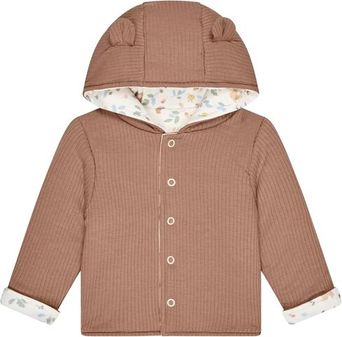 سترة بغطاء للرأس قابلة للعكس من MORI Baby - طباعة دب وقماش مضلع - مزيج من الخيزران والقطن - قفل كباس مع آذان الدب in Saudi Arabia