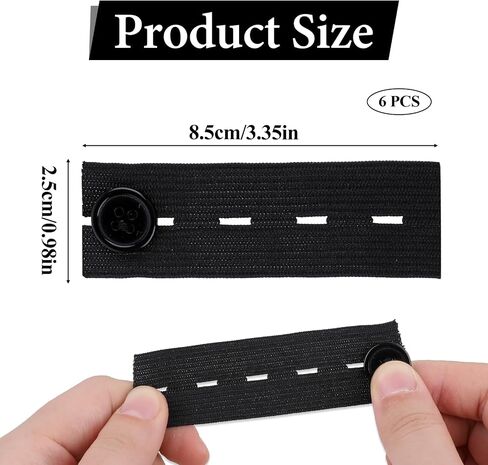 Elastic Waist Extenders, 6 Pcs Elastic Waist Extenders for Pants Adjustable Button Extender Comfy Waist Extenders Black Waistband Expanders Button for Men and Women Pants Trousers Jeans in Saudi Arabia