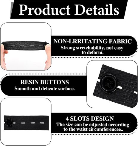 Elastic Waist Extenders, 6 Pcs Elastic Waist Extenders for Pants Adjustable Button Extender Comfy Waist Extenders Black Waistband Expanders Button for Men and Women Pants Trousers Jeans in Saudi Arabia