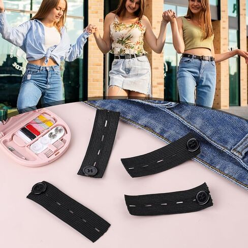Elastic Waist Extenders, 6 Pcs Elastic Waist Extenders for Pants Adjustable Button Extender Comfy Waist Extenders Black Waistband Expanders Button for Men and Women Pants Trousers Jeans in Saudi Arabia