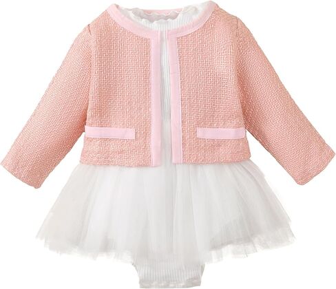 Toddler Baby Girl Dress Outfits Fall Winter Clothes Long Sleeve Plaid Cardigan & White Romper Dress Newborn Outfit Set 2pcs in Kuwait