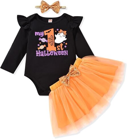 My First Halloween Outfits Baby Girls My 1st Halloween Romper Tutu Skirt Clothes Set in Saudi Arabia