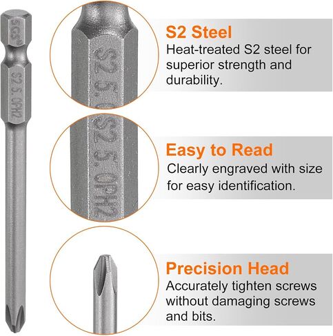 HARFINGTON 5pcs #2 Phillips Screwdriver Bit PH2 1/4" Hex Shank 3.15" (80mm) Long Magnetic S2 Steel Industrial Grade Screw Driver Bit Cross Head Electric Drill Bits 0.197" (5mm) Rod in Saudi Arabia