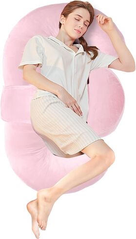 Pregnancy Pillows for Sleeping, E Shaped Maternity Pillow for Pregnant Women with Adjustable Wedge Pillow, 48 Inch Full Body Memory Foam Pillow for Side Sleeping with Washable Cover, Pink Velvet in Kuwait