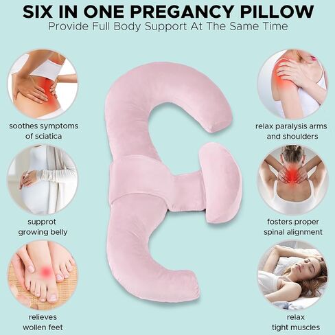 Pregnancy Pillows for Sleeping, E Shaped Maternity Pillow for Pregnant Women with Adjustable Wedge Pillow, 48 Inch Full Body Memory Foam Pillow for Side Sleeping with Washable Cover, Pink Velvet in Kuwait