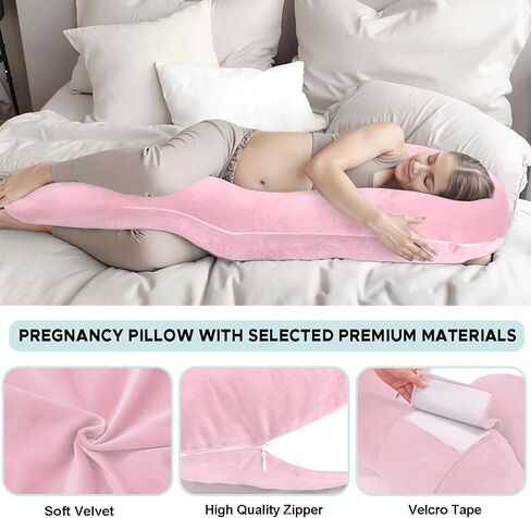 Pregnancy Pillows for Sleeping, E Shaped Maternity Pillow for Pregnant Women with Adjustable Wedge Pillow, 48 Inch Full Body Memory Foam Pillow for Side Sleeping with Washable Cover, Pink Velvet in Kuwait