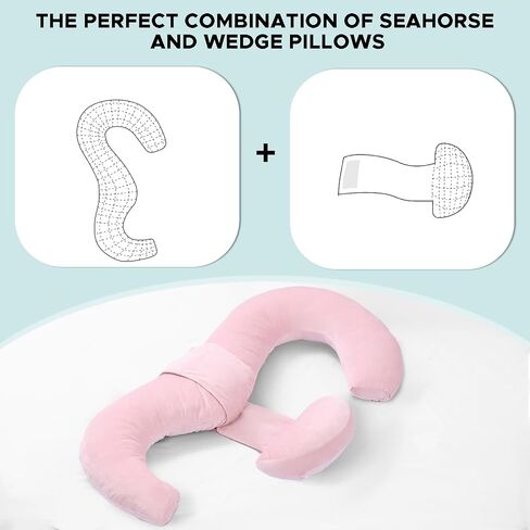 Pregnancy Pillows for Sleeping, E Shaped Maternity Pillow for Pregnant Women with Adjustable Wedge Pillow, 48 Inch Full Body Memory Foam Pillow for Side Sleeping with Washable Cover, Pink Velvet in Kuwait