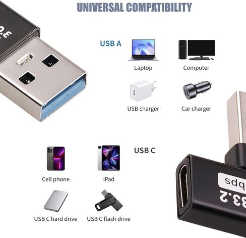 محول USB 3.2 بزاوية 90 درجة من Pastall، موصل زاوية قائمة USB ذكر 10 جيجابت في الثانية إلى USB أنثى، وصلة تحويل USB A 3.2 L، تدعم نقل البيانات وشحن OTG 3A in Saudi Arabia