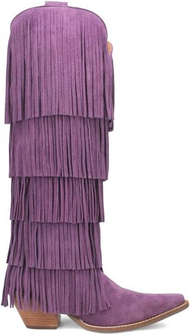 Dingo Womens Wild Child Fringe Snip Toe Casual Boots Over the Knee Mid Heel 2-3" - Purple in Saudi Arabia