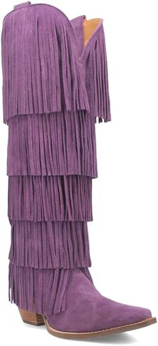 Dingo Womens Wild Child Fringe Snip Toe Casual Boots Over the Knee Mid Heel 2-3" - Purple in Saudi Arabia