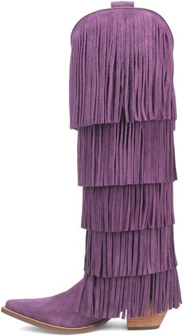 Dingo Womens Wild Child Fringe Snip Toe Casual Boots Over the Knee Mid Heel 2-3" - Purple in Saudi Arabia