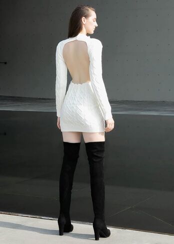 حذاء بوت عالي من الجلد السويدي المطاطي من Shoe'N Tale بكعب مكتنز فوق الركبة (7، أسود) in Kuwait