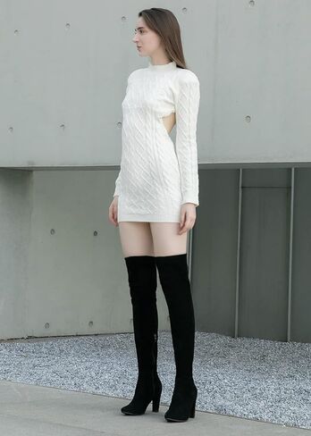 حذاء بوت عالي من الجلد السويدي المطاطي من Shoe'N Tale بكعب مكتنز فوق الركبة (7، أسود) in Kuwait