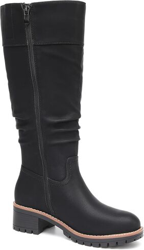 DECARSDZ Women's Knee High Black Leather Boots Chunky Low Heels Boot Stylish Tall Boots for Women in Saudi Arabia