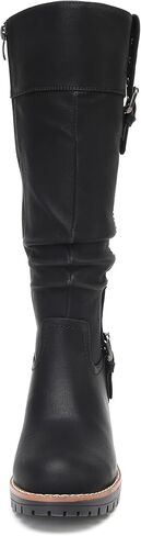 DECARSDZ Women's Knee High Black Leather Boots Chunky Low Heels Boot Stylish Tall Boots for Women in Saudi Arabia