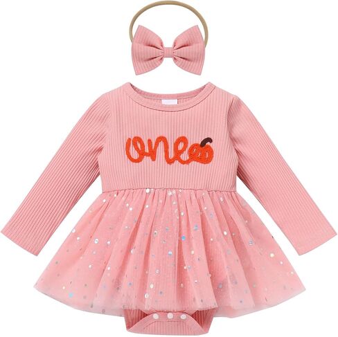 ODOLDI Kids Girls 1st Birthday Outfits Snowflake/Pumpkin Long Sleeve Romper Dress and Headband Cake Smash Outfits in Kuwait