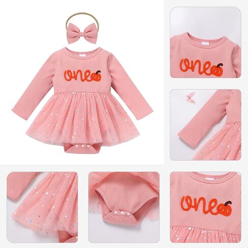 ODOLDI Kids Girls 1st Birthday Outfits Snowflake/Pumpkin Long Sleeve Romper Dress and Headband Cake Smash Outfits in Kuwait