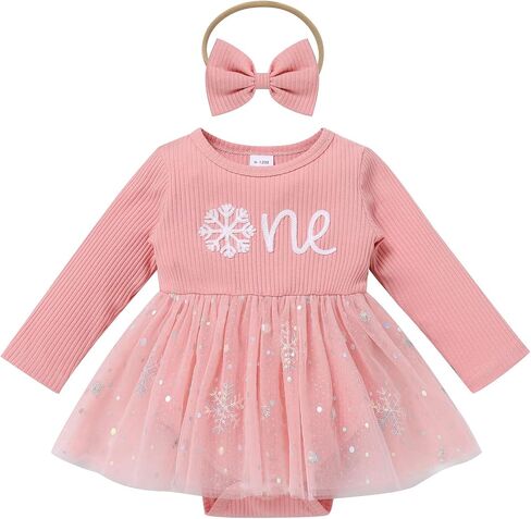 ODOLDI Kids Girls 1st Birthday Outfits Snowflake/Pumpkin Long Sleeve Romper Dress and Headband Cake Smash Outfits in Kuwait