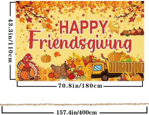 Famoby Happy Friendsgiving Extra Large Fabric Sign Poster Banner Backdrop with Pattern Pumpkin Maple Leaf Turkey for Thanksgiving Fall Friends Gathering Background Decorations Bunting in Kuwait