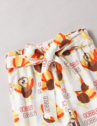 Crazyme Thanksgiving Outfit Toddler Girl Turkey Pattern Clothes Ruffle Top Flared Pants Headband 3Pcs Set in Kuwait