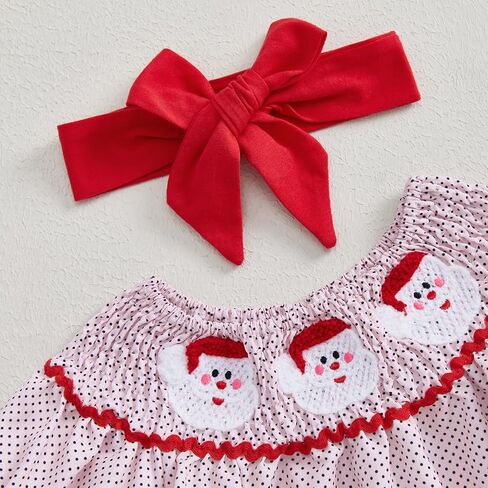 Toddler Baby Girl Smocked Christmas Dress Santa Claus Puff Short Sleeve Princess Dress Headband Xmas Outfits in Saudi Arabia