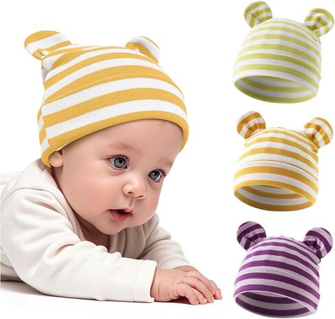 Cotton Newborn Hats for Unisex, Bear Ears Baby Girl Boy Beanie Hat for Newborn, Infant, Toddler Cap in Kuwait