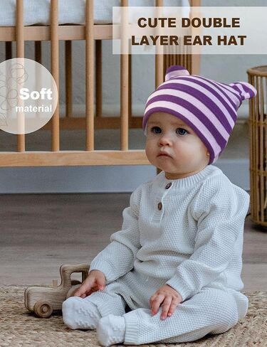 Cotton Newborn Hats for Unisex, Bear Ears Baby Girl Boy Beanie Hat for Newborn, Infant, Toddler Cap in Kuwait