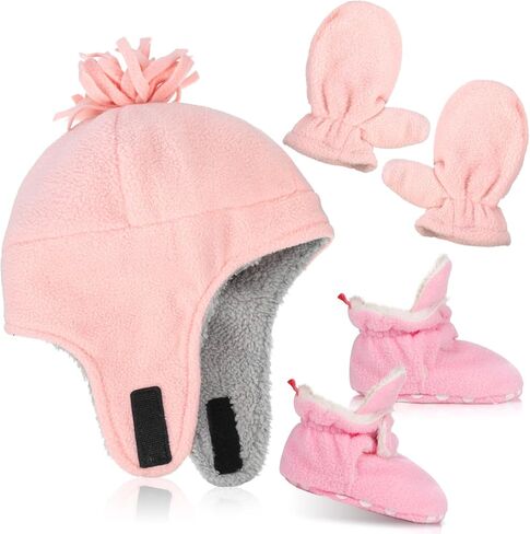 Geyoga Toddler Baby Winter Hat Mitten Set with Baby Unisex Cozy Fleece and Faux Sherpa Booties for 12 Month to18 Month in Saudi Arabia