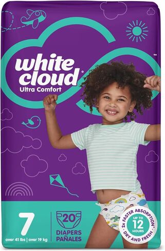White Cloud Ultra Comfort Diapers, Size 7, 41+lbs, 4 Packs of 20 = 80 Diapers in Kuwait