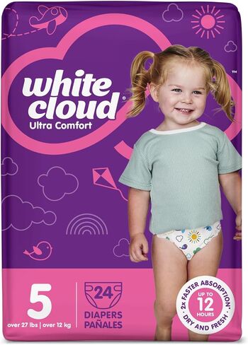 White Cloud Ultra Comfort Diapers, Size 7, 41+lbs, 4 Packs of 20 = 80 Diapers in Kuwait