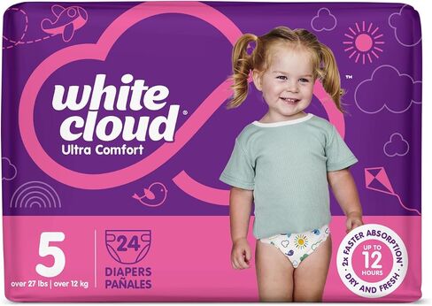 White Cloud Ultra Comfort Diapers, Size 7, 41+lbs, 4 Packs of 20 = 80 Diapers in Kuwait