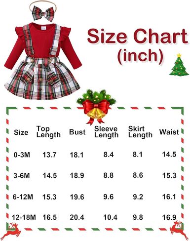 Newborn Baby Girl Dress Clothes Infant Christmas Plaid Outfits Long Sleeve Ruffle Romper Suspender Skirt Set in Saudi Arabia
