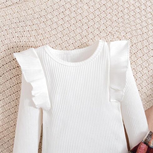 Toddler Baby Girls Long Sleeve Skirt Set Solid Color Cotton Ribbed Shirt Top Plaid Suspender A-line Skirt 2Pcs Set in Saudi Arabia