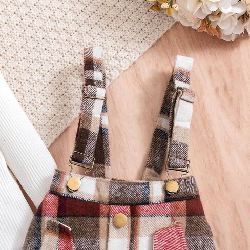 Toddler Baby Girls Long Sleeve Skirt Set Solid Color Cotton Ribbed Shirt Top Plaid Suspender A-line Skirt 2Pcs Set in Saudi Arabia