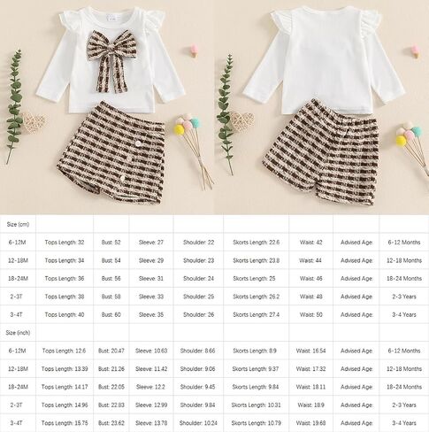 2PCS Infant Baby Girls 3D Bowknot Ruffles Long Sleeve Ribbed Knitted Shirt + Plaid Skirt Shorts Sets in Saudi Arabia