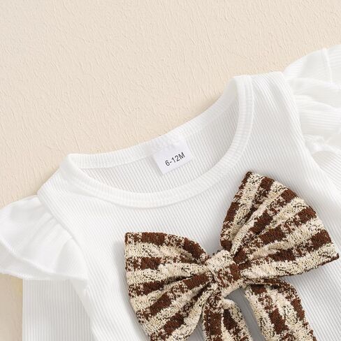 2PCS Infant Baby Girls 3D Bowknot Ruffles Long Sleeve Ribbed Knitted Shirt + Plaid Skirt Shorts Sets in Saudi Arabia