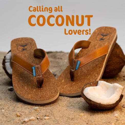 Coconut Infused Unisex Sandals – Ultra Soft Cushion Footbed with Arch Support, Faux Leather Straps, Coconut Scent Soles, Sandals for Beach & Casual Wear | Foot Forming Comfort Cork in Saudi Arabia