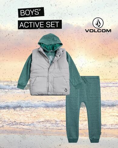 Volcom Boys Outerwear Set - 3 Piece Boys' Fashion Activewear Set Puffer Vest, Hoodie Sweatshirt and Jogger Pants (12M-7) in Kuwait