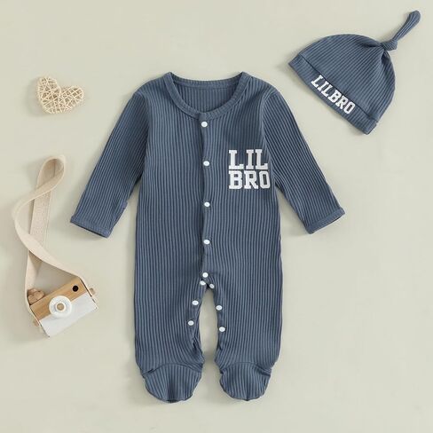 ZAXARRA Newborn Baby Boy Fall Winter Outfit New Here Letter knit Footies Romper 0 3 6 Months Jumpsuit Cute Hat Infant Set in Kuwait