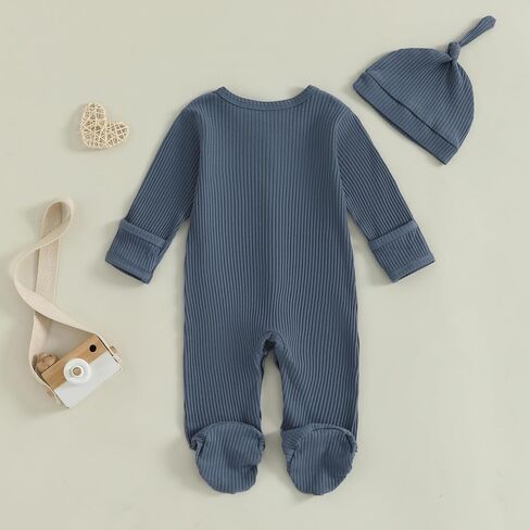 ZAXARRA Newborn Baby Boy Fall Winter Outfit New Here Letter knit Footies Romper 0 3 6 Months Jumpsuit Cute Hat Infant Set in Kuwait