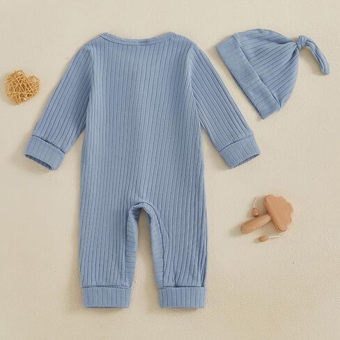 ZAXARRA Newborn Baby Boy Fall Winter Outfit New Here Letter knit Footies Romper 0 3 6 Months Jumpsuit Cute Hat Infant Set in Kuwait
