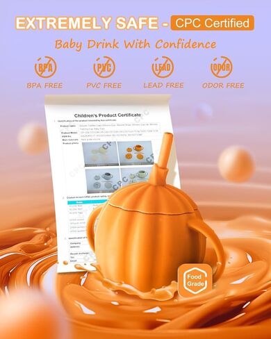 Silicone Baby Straw Cup Spill Proof, Replaceable Tops for Snack Cups, BPA Free Toddler Training Sippy Cup with Straw & Snack Containers Lid, Halloween Pumpkin Cup Gifts for Baby 6+ Month in Kuwait