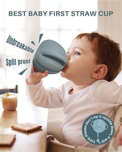 Silicone Baby Straw Cup Spill Proof, Replaceable Tops for Snack Cups, BPA Free Toddler Training Sippy Cup with Straw & Snack Containers Lid, Halloween Pumpkin Cup Gifts for Baby 6+ Month in Kuwait