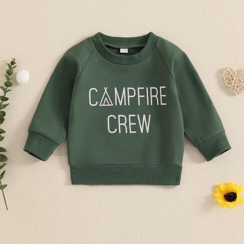 Lamuusaa Toddler Baby Boy Clothes Long Sleeve Crewneck Sweatshirt ''Campfire Crew'' Oversized Pullover Shirts Fall Clothes in Saudi Arabia