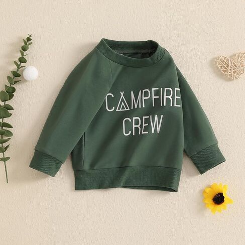 Lamuusaa Toddler Baby Boy Clothes Long Sleeve Crewneck Sweatshirt ''Campfire Crew'' Oversized Pullover Shirts Fall Clothes in Saudi Arabia