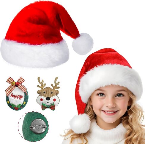 BleSky Christmas Santa Hat for Kids Baby Xmas Holiday Hat Unisex Velvet Classic Santa Claus Hat for New Year Festive in Kuwait