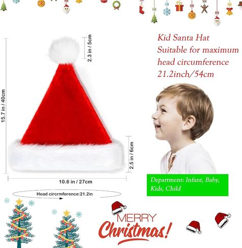BleSky Christmas Santa Hat for Kids Baby Xmas Holiday Hat Unisex Velvet Classic Santa Claus Hat for New Year Festive in Kuwait